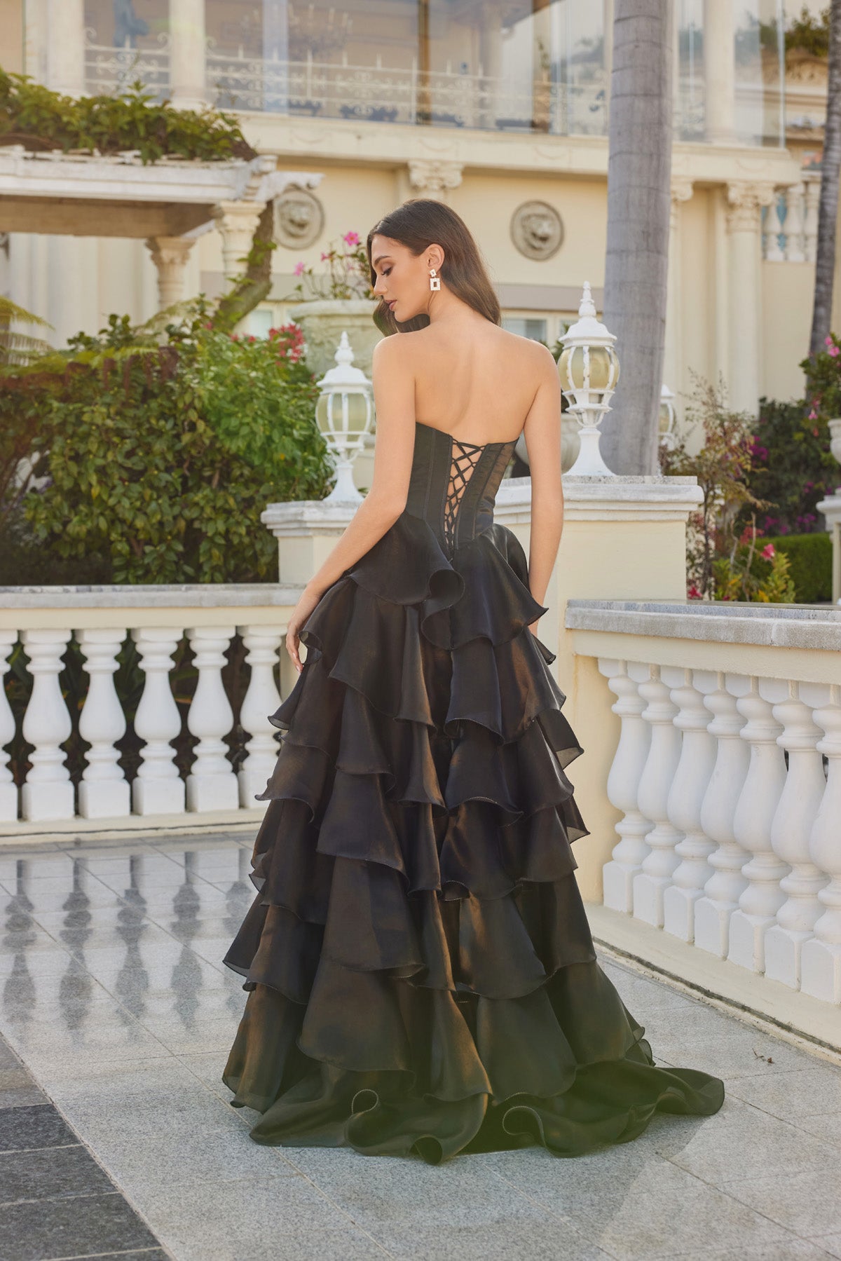Jess Black Organza Tiered Ballgown