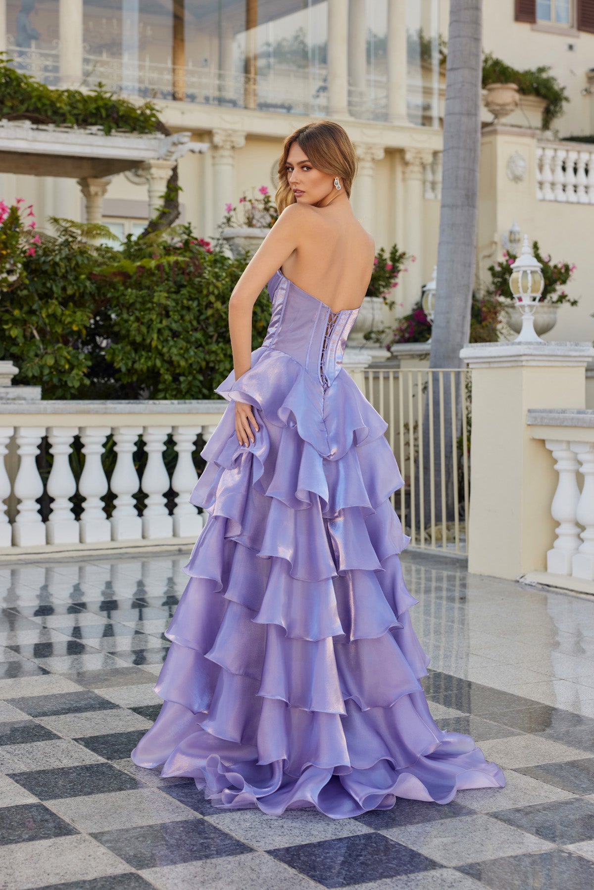 Jess Deep Lavender Organza Tiered Ballgown