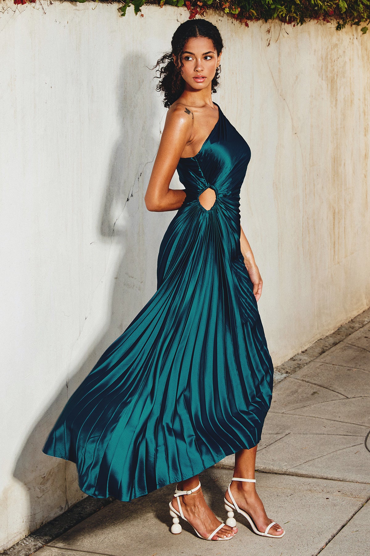 Olympia Asymmetrical Pleated Maxi Dress
