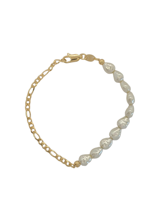 18K Gold Figaro Pearl Bracelet-630 ACCESSORIES - BRACELET-FORMAL SOCIETY