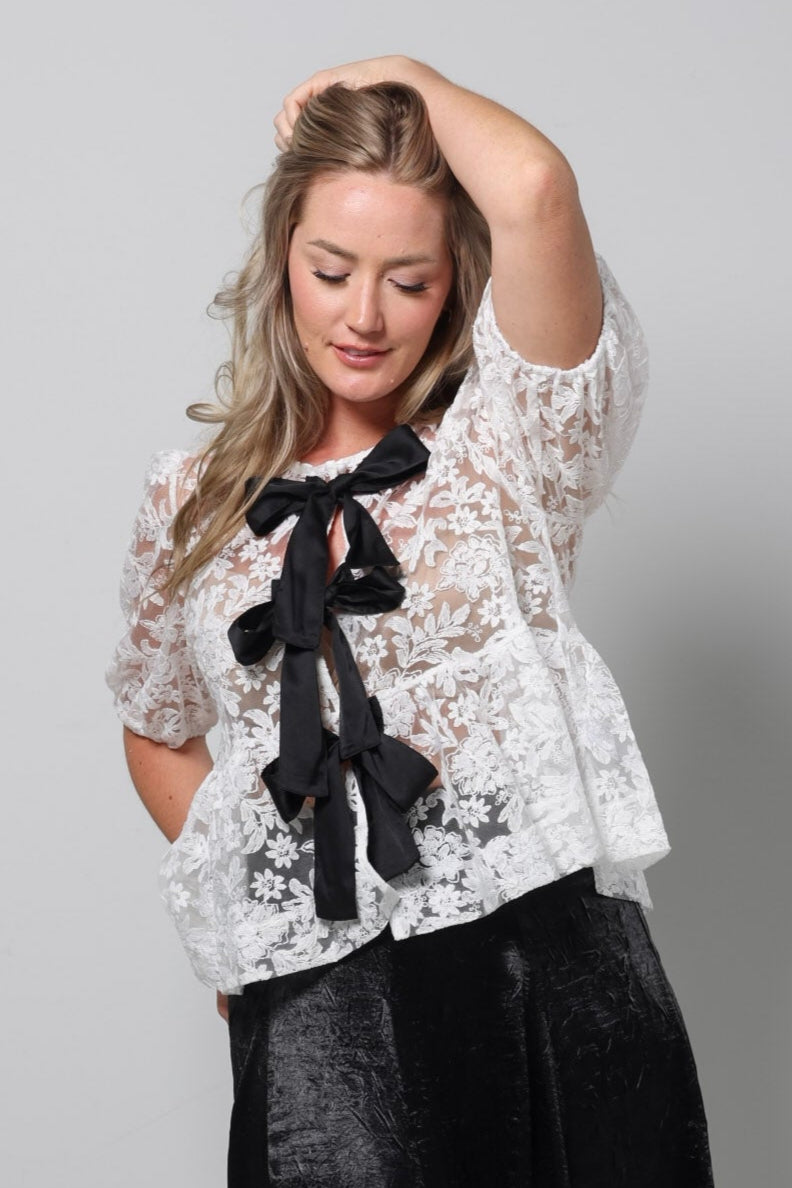 Lace Peplum Top with Satin Laces