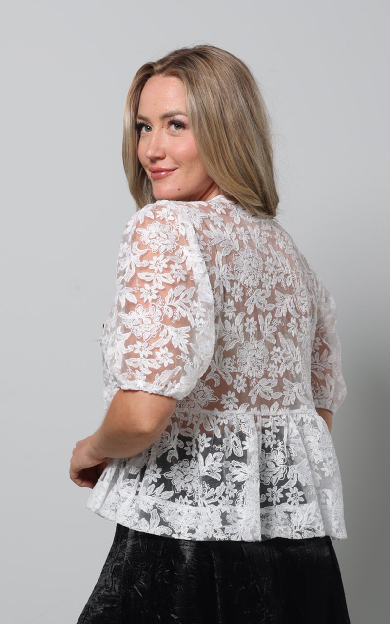Lace Peplum Top with Satin Laces