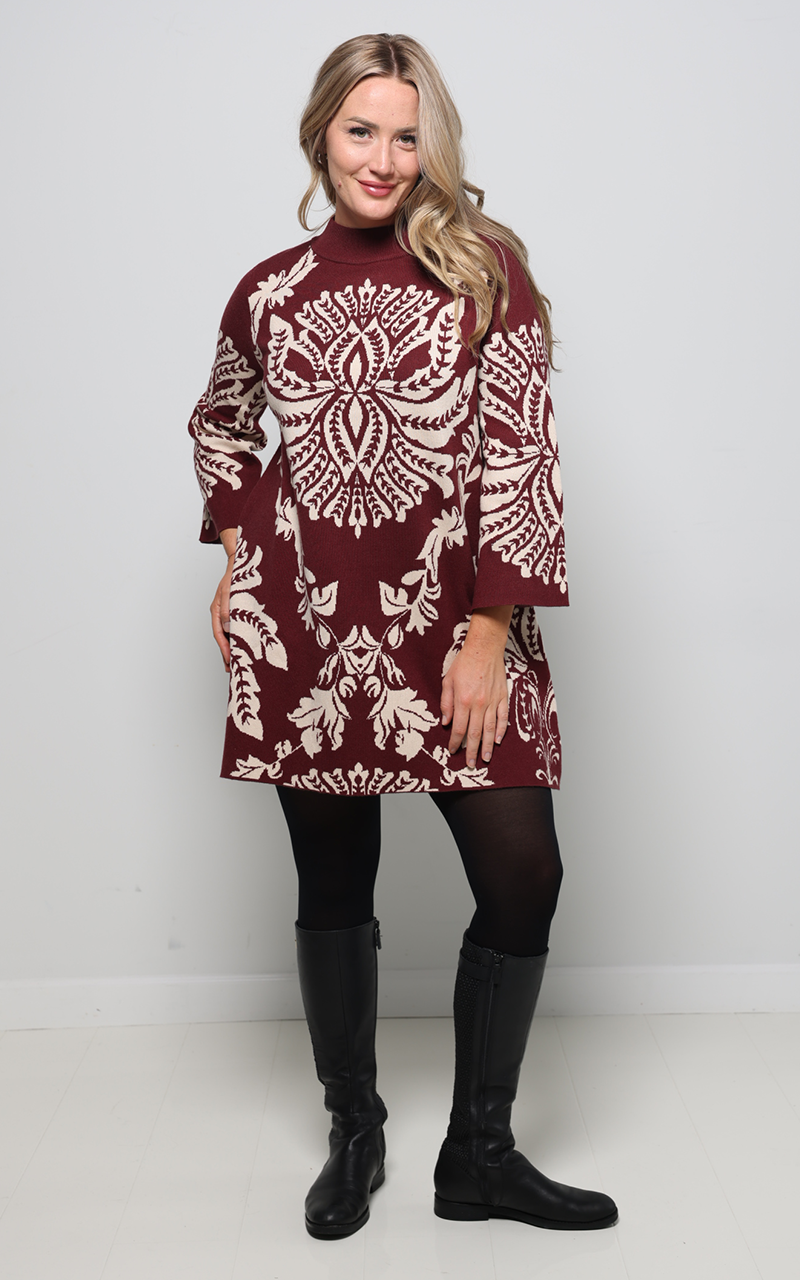 Abstract Sweater Dress - Burgundy
