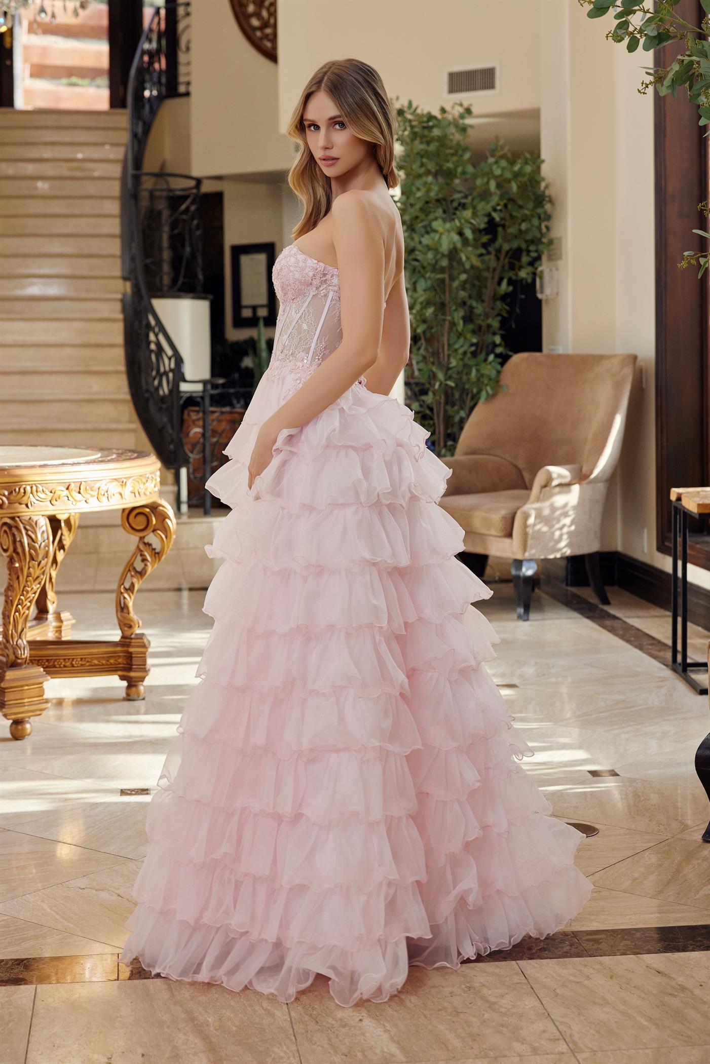 Pink layered prom dress