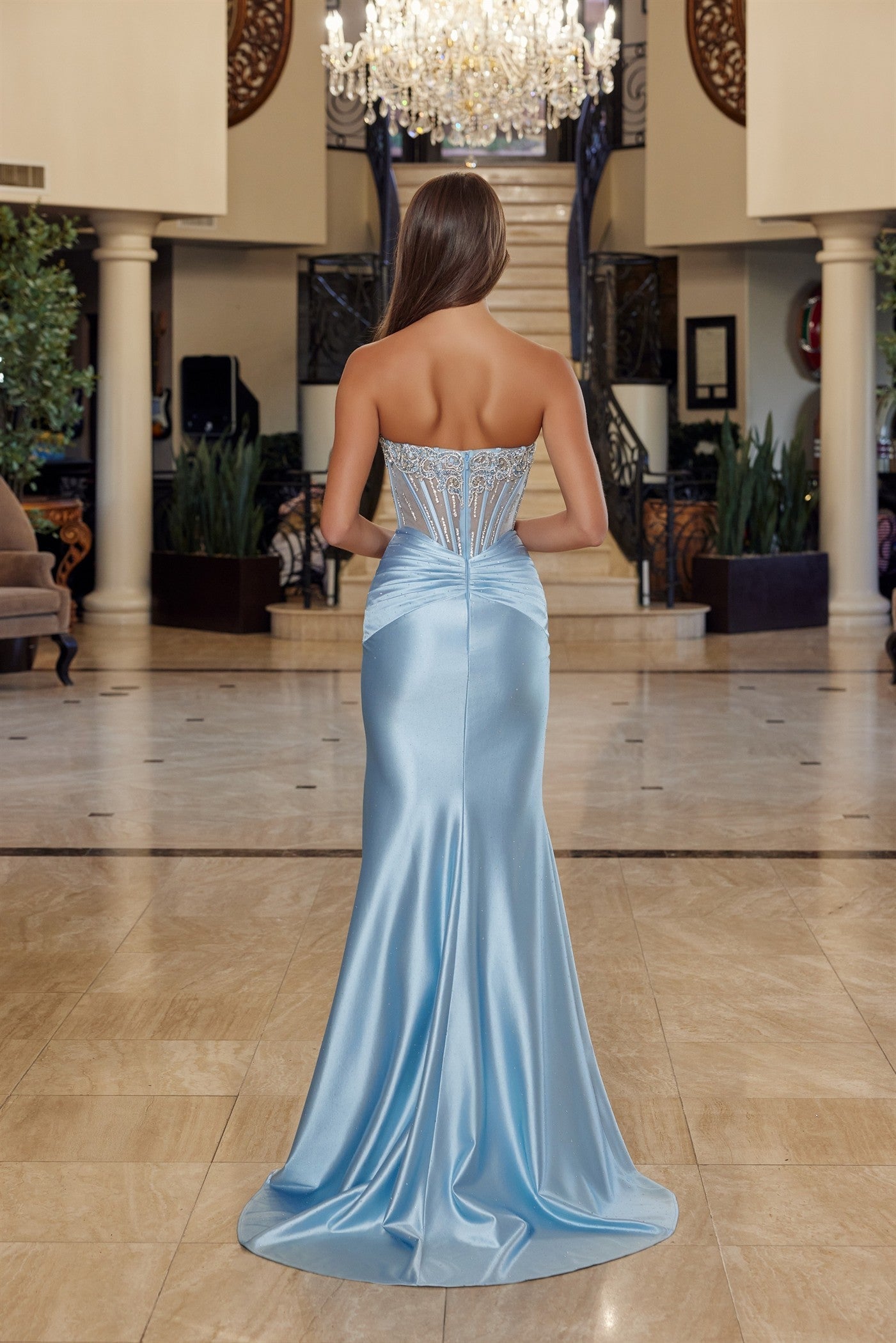 Adorned Scoop Bust with Illusion Waist Prom Dress