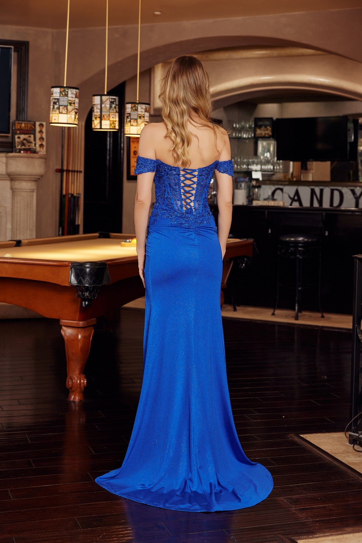 Off The Shoulder Glitter Satin Prom Dress