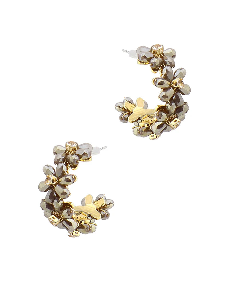 Silver Flower Hoop Earring