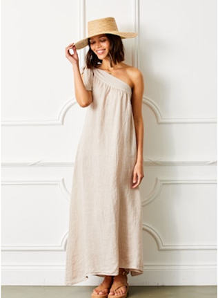 Beige Siena Linen One Shoulder Dress-110 RTW DRESS - MAXI-FORMAL SOCIETY