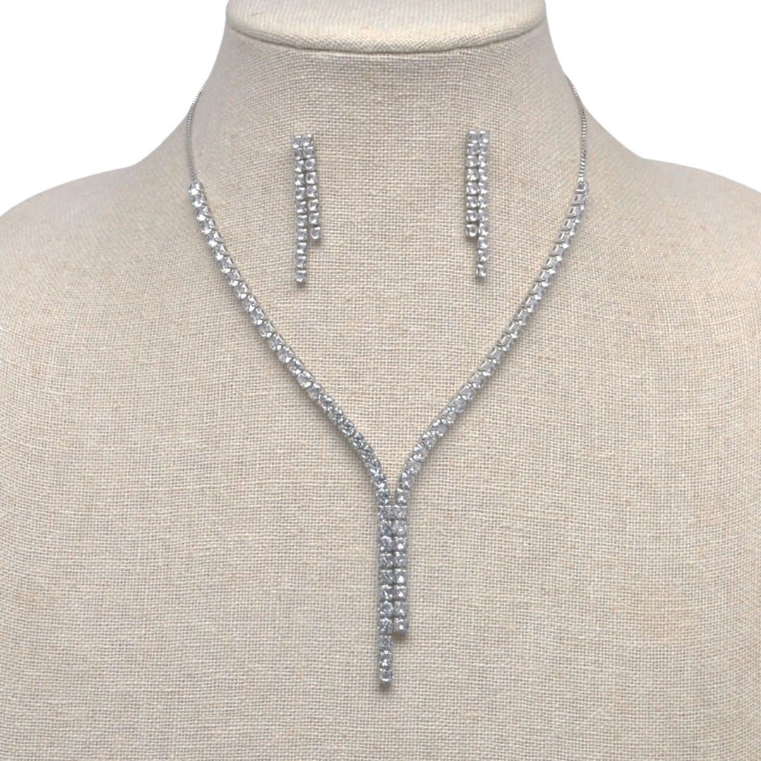 CZ 2 Line Necklace/Earring Set-610 ACCESSORIES - EARRING-FORMAL SOCIETY