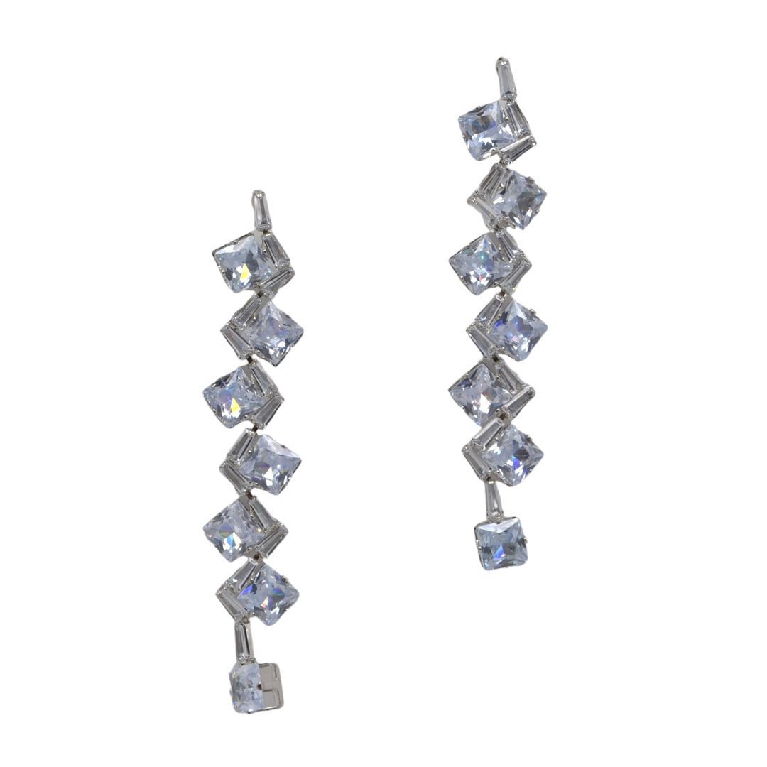 CZ Square & Baguette Cascading Earring-610 ACCESSORIES - EARRING-FORMAL SOCIETY