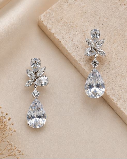 CZ Cluster Drop Earring