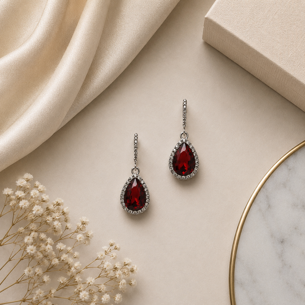 Teardrop Hook Earring - Scarlet/Silver