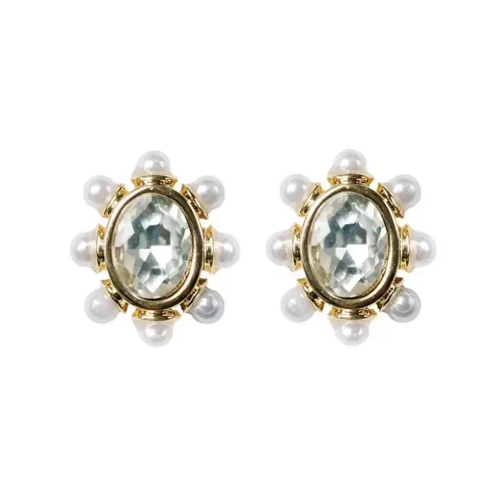 Crystal Pearl Oval Stud Earrings-610 ACCESSORIES - EARRING-FORMAL SOCIETY