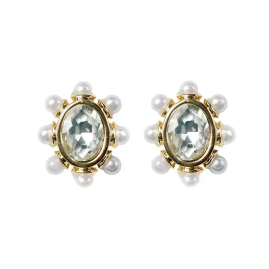 Crystal Pearl Oval Stud Earrings-610 ACCESSORIES - EARRING-FORMAL SOCIETY