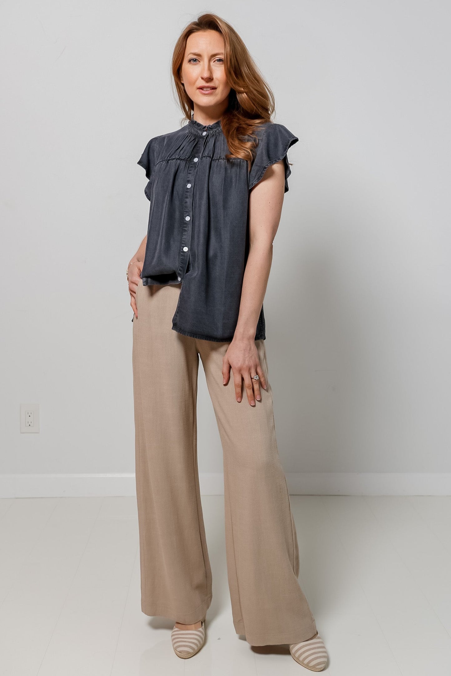 Elan Button Down Jean Shirt-310 RTW TOP - SHORT SLEEVE-FORMAL SOCIETY