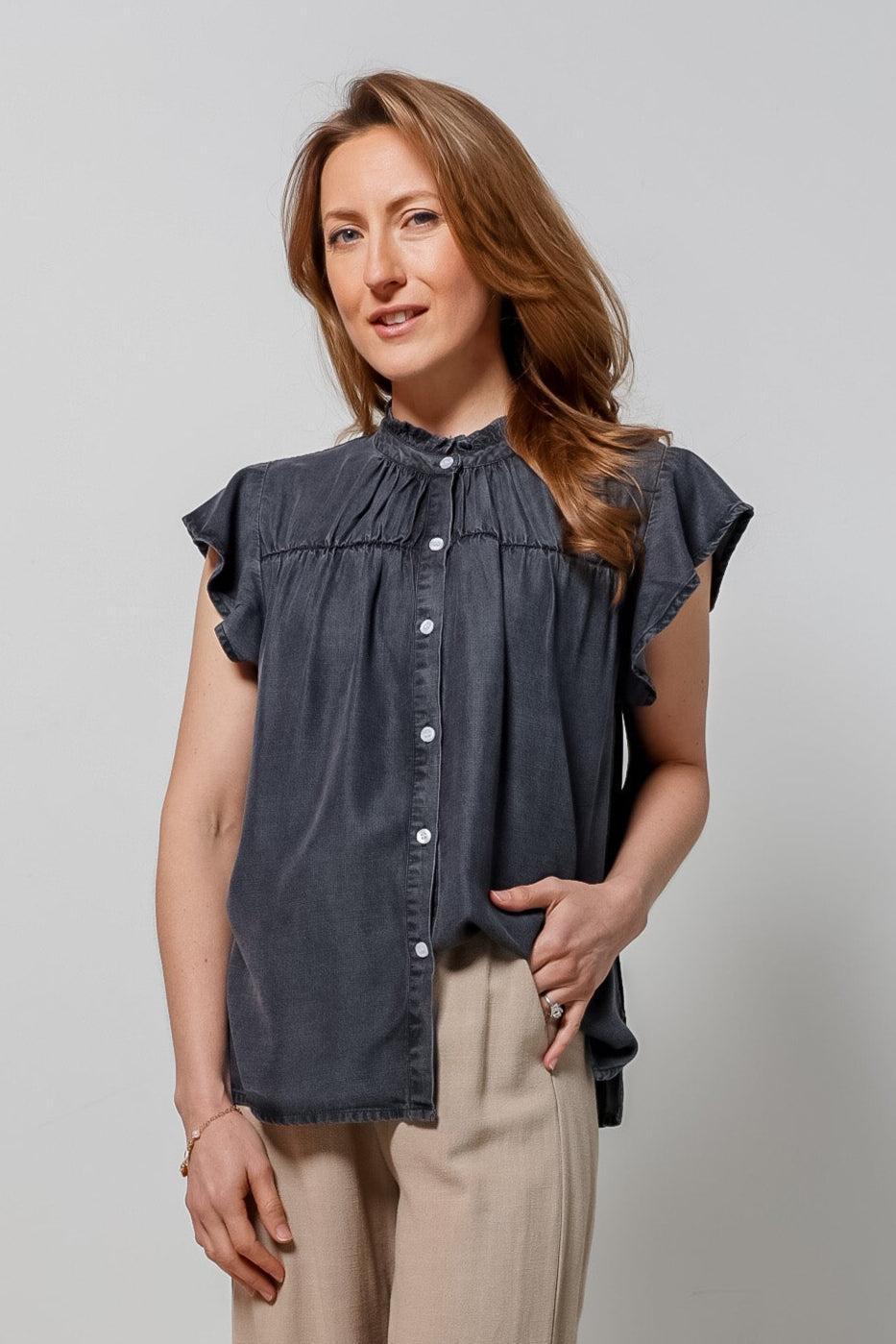 Elan Button Down Jean Shirt-310 RTW TOP - SHORT SLEEVE-FORMAL SOCIETY