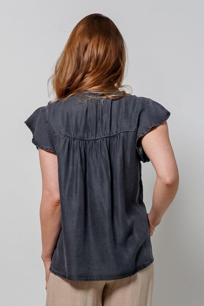 Elan Button Down Jean Shirt-310 RTW TOP - SHORT SLEEVE-FORMAL SOCIETY