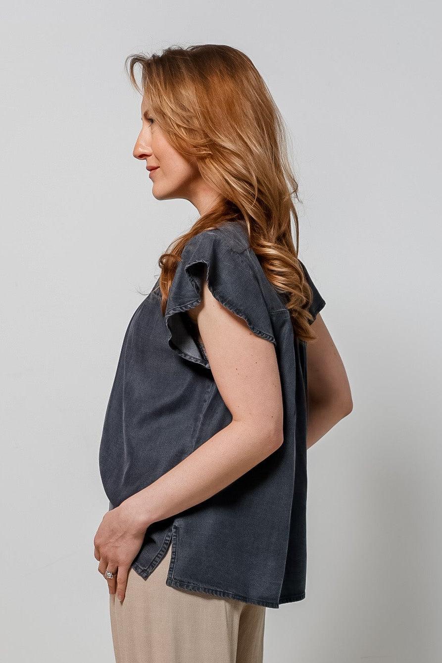 Elan Button Down Jean Shirt-310 RTW TOP - SHORT SLEEVE-FORMAL SOCIETY