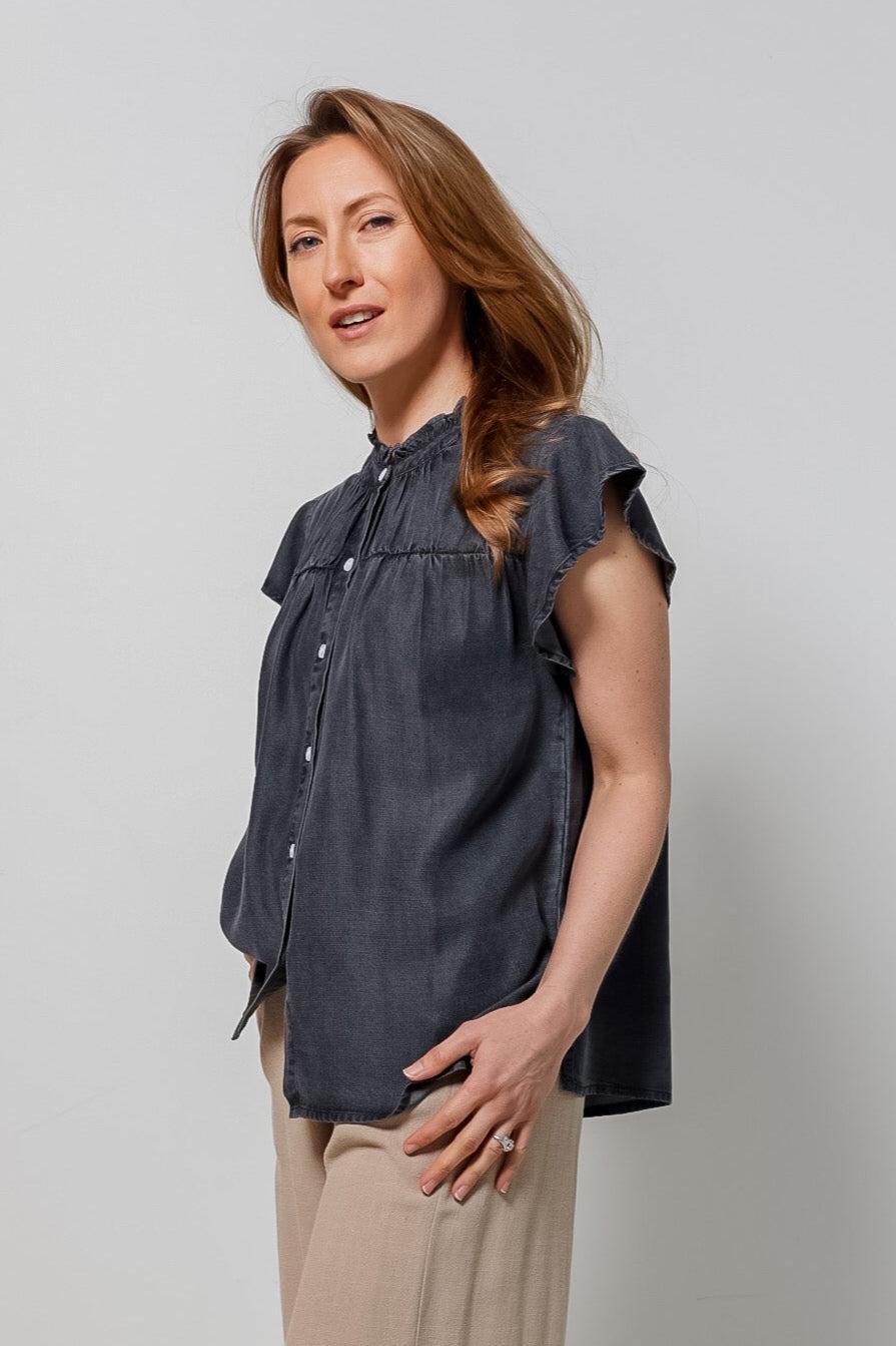 Elan Button Down Jean Shirt-310 RTW TOP - SHORT SLEEVE-FORMAL SOCIETY