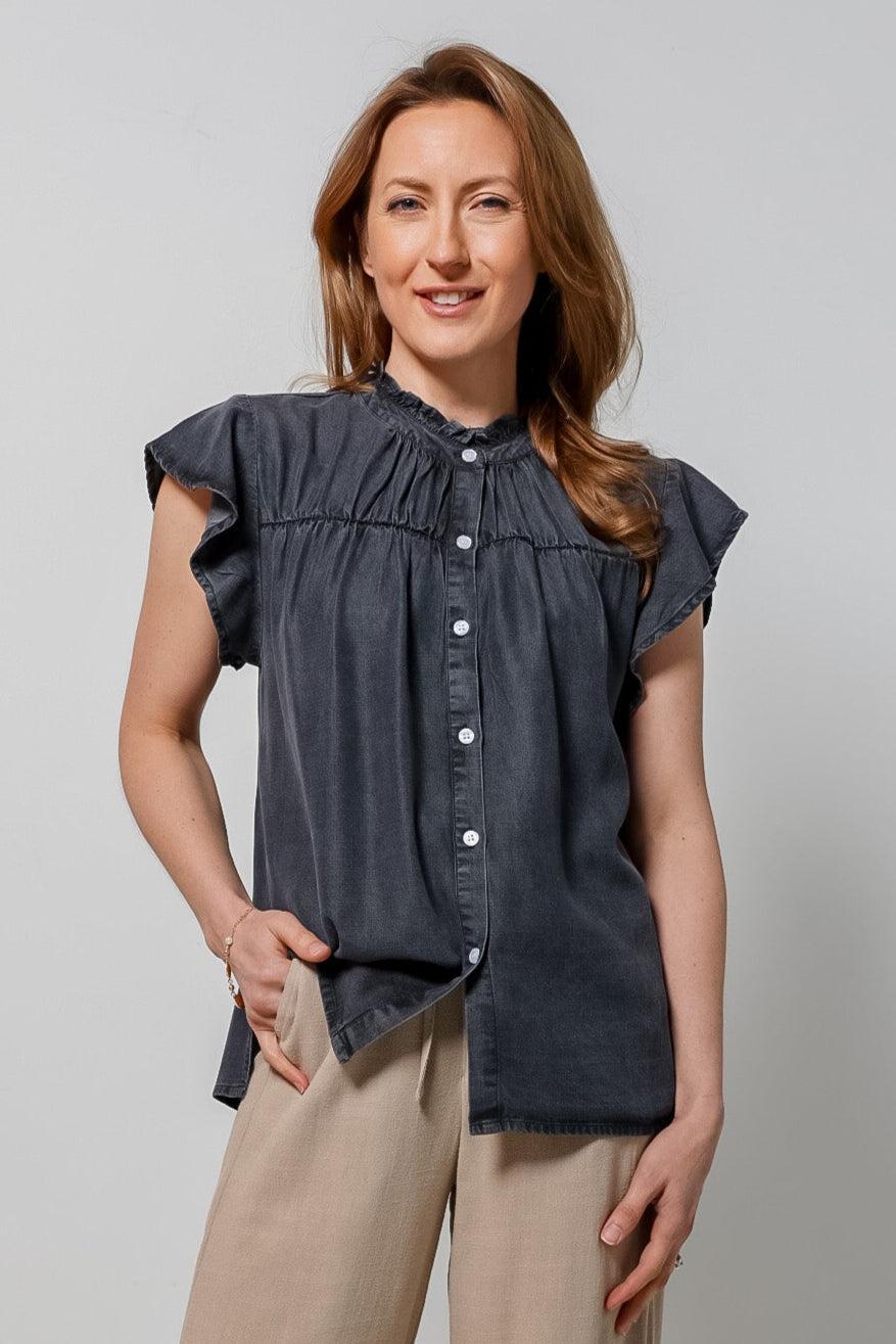 Elan Button Down Jean Shirt-310 RTW TOP - SHORT SLEEVE-FORMAL SOCIETY