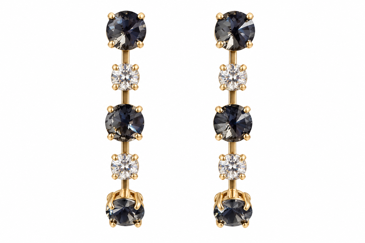 Grey/Black Rhinestone Tiered Earring