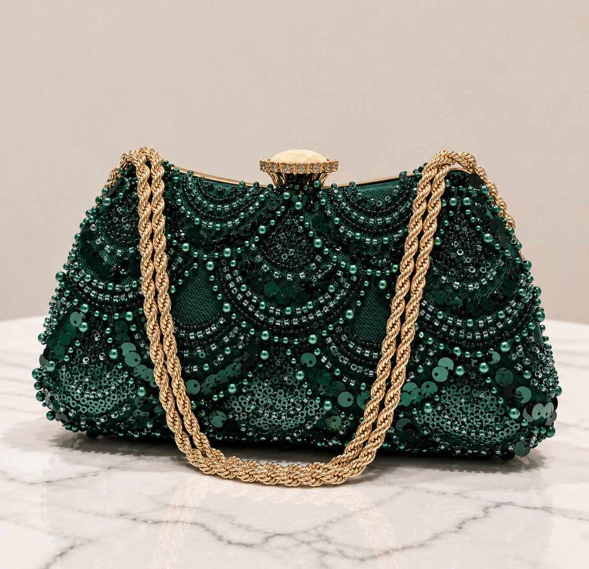 Green Sequin Beaded Purse