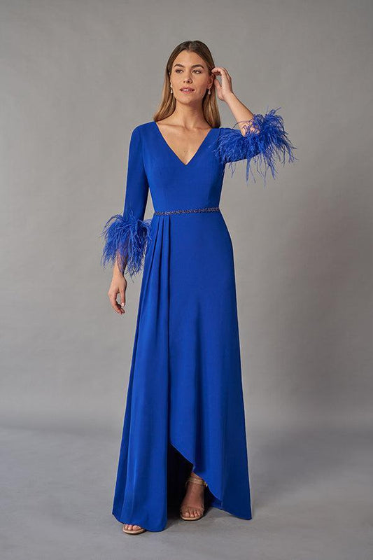 Exciting Soft Stretch Crepe A-line Gown with Feather Sleeves and High-Low Hemline-999 FORMAL - MOB-FORMAL SOCIETY