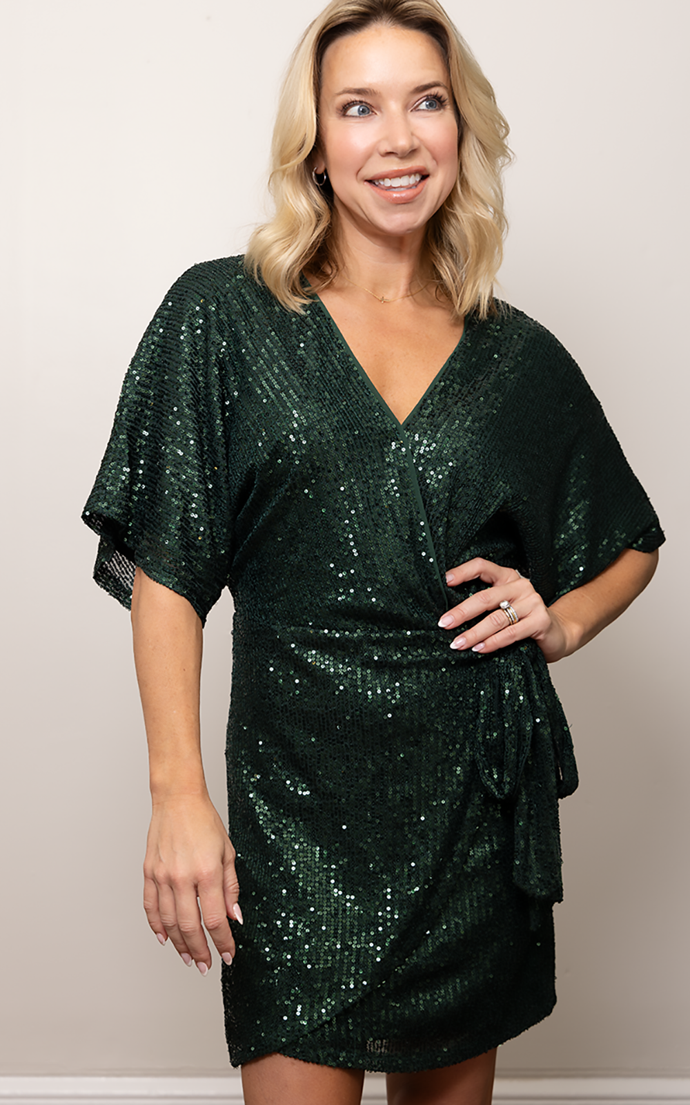 FAUX WRAP SEQUIN DRESS-100 FORMAL DRESS - MINI-FORMAL SOCIETY