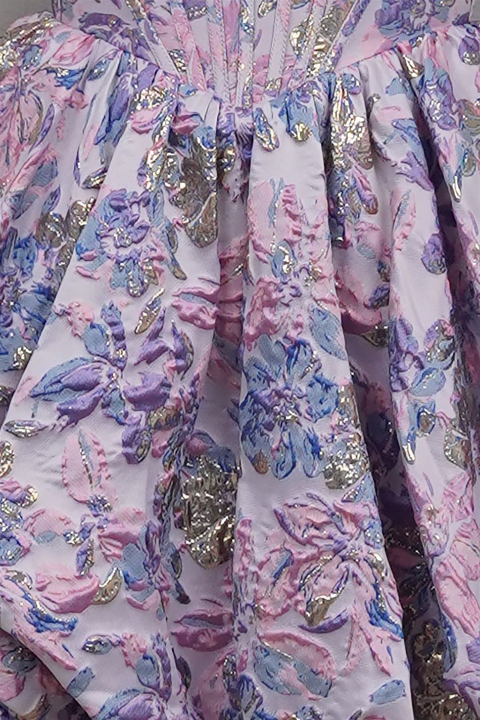 Floral Jacquard Strapless Bubble Mini Homecoming Dress