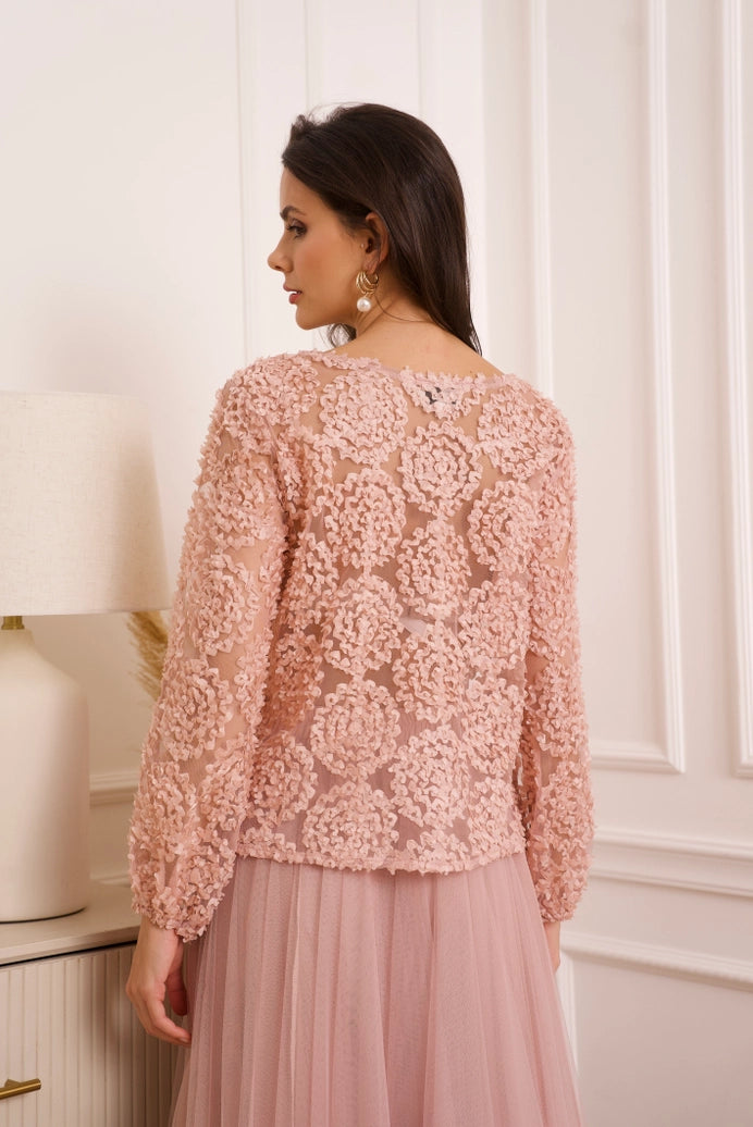 Textured Rosette Blouse - Rose
