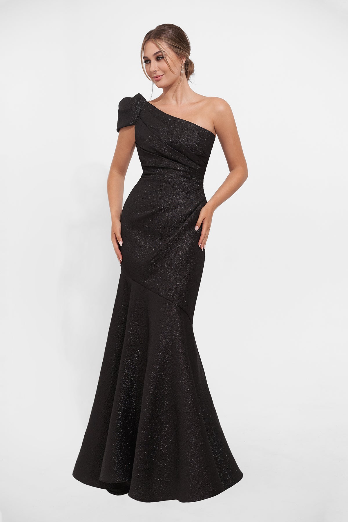 Fresh One Shoulder Fanny Metallic Jacquard Fit and Flare Gown - K278007A-999 FORMAL - MOB-FORMAL SOCIETY