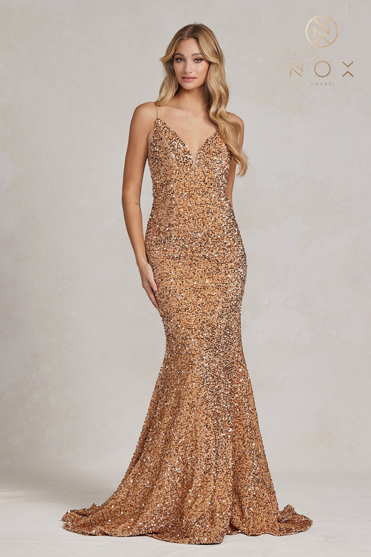 GOLD SEQUIN DRESS-999 FORMAL - PROM-FORMAL SOCIETY