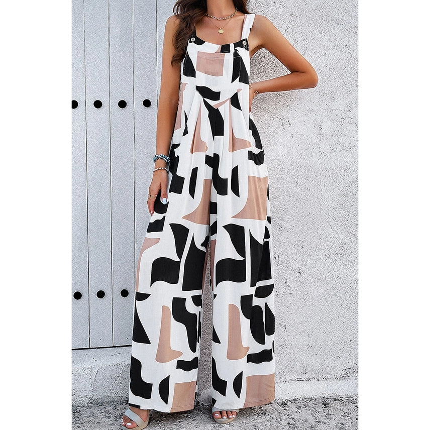 Geo Print Smocked Jumpsuit