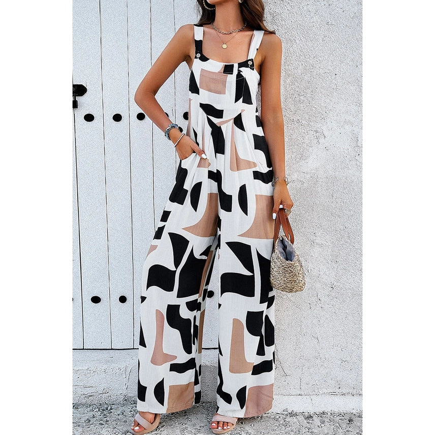 Geo Print Smocked Jumpsuit