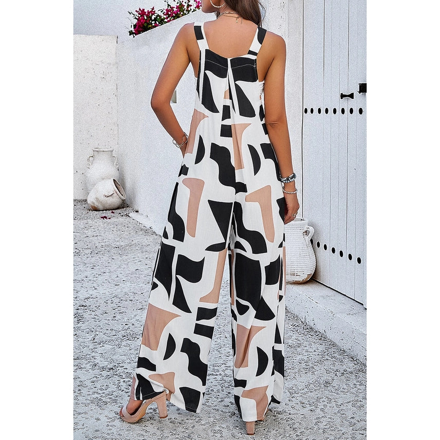 Geo Print Smocked Jumpsuit
