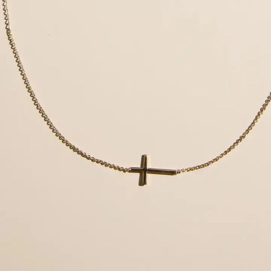 Gold Sideways Cross Necklace-630 ACCESSORIES - EARRINGS-FORMAL SOCIETY