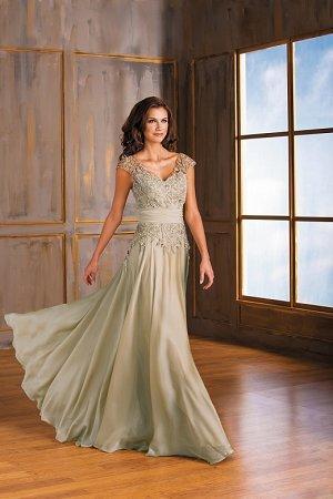 chiffon mob dress J8807 Long V-neck Chiffon MOB Dress with Shawl