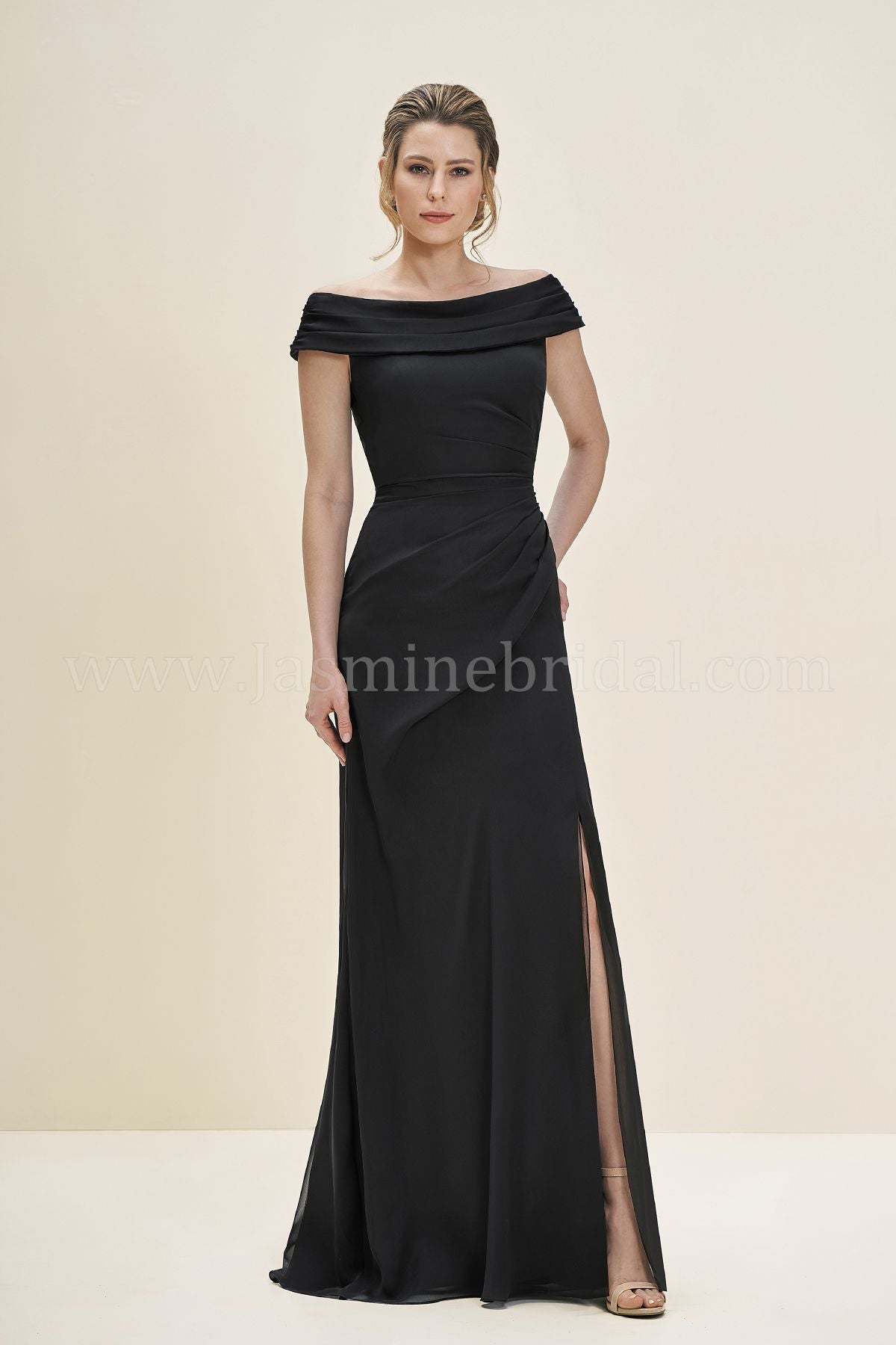 J195057 Long Portrait Neckline Jade Tiffany Chiffon MOB Dress with Slit-999 FORMAL - MOB-FORMAL SOCIETY
