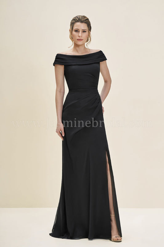 J195057 Long Portrait Neckline Jade Tiffany Chiffon MOB Dress with Slit-999 FORMAL - MOB-FORMAL SOCIETY