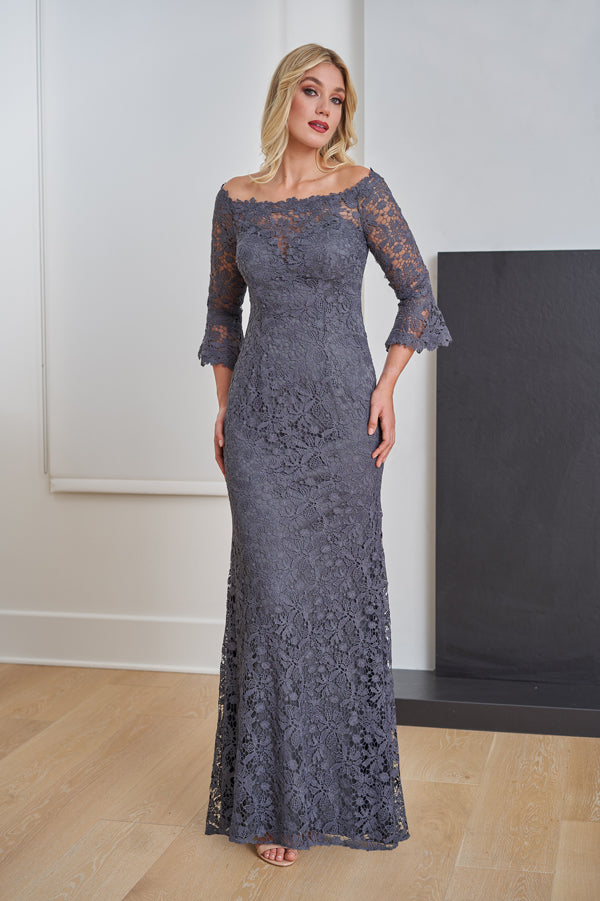 Ultra Sophisticated All Over Guipure Lace Fit and Flare Gown   - K258076