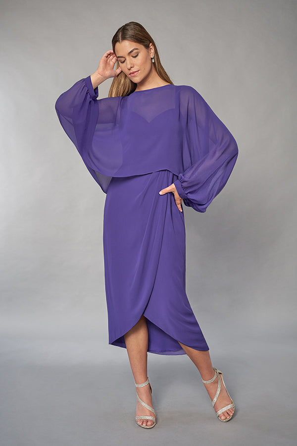 K268065 Versatile Sheath Gown with Feathered Jacket and Tulip-Shaped Skirt