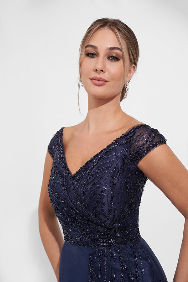 K278010 Unforgetable Lace and Mikado Mermaid Gown with Off-the-Shoulder Portrait Neckline and Ruffled Waistline