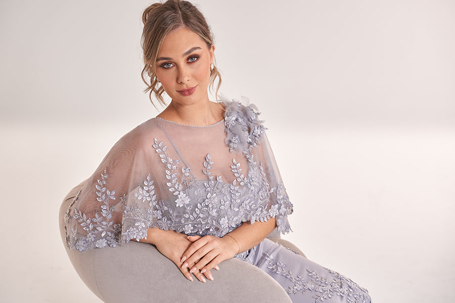 K278072 Romantic Bianca Flower Lace Fit and Flare Dress with Sweetheart Neckline and Detachable Three-Dimensional Flower Cape