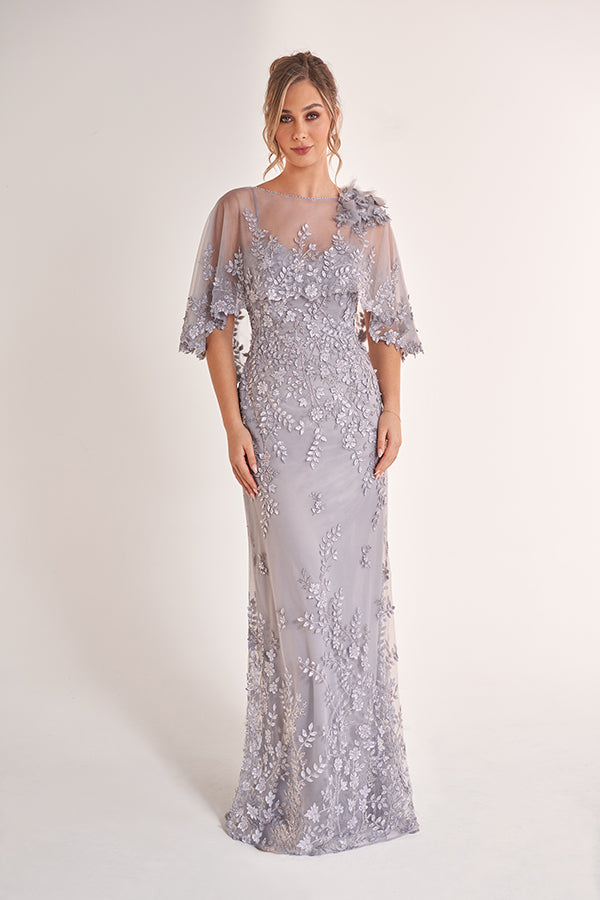 Grey lace mother of the bride groom dress