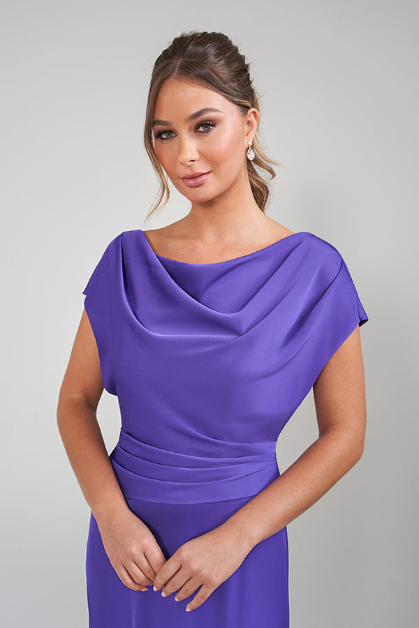 K228013 Charming Jacquard Fit and Flare Gown with Square Neckline and Side Sash