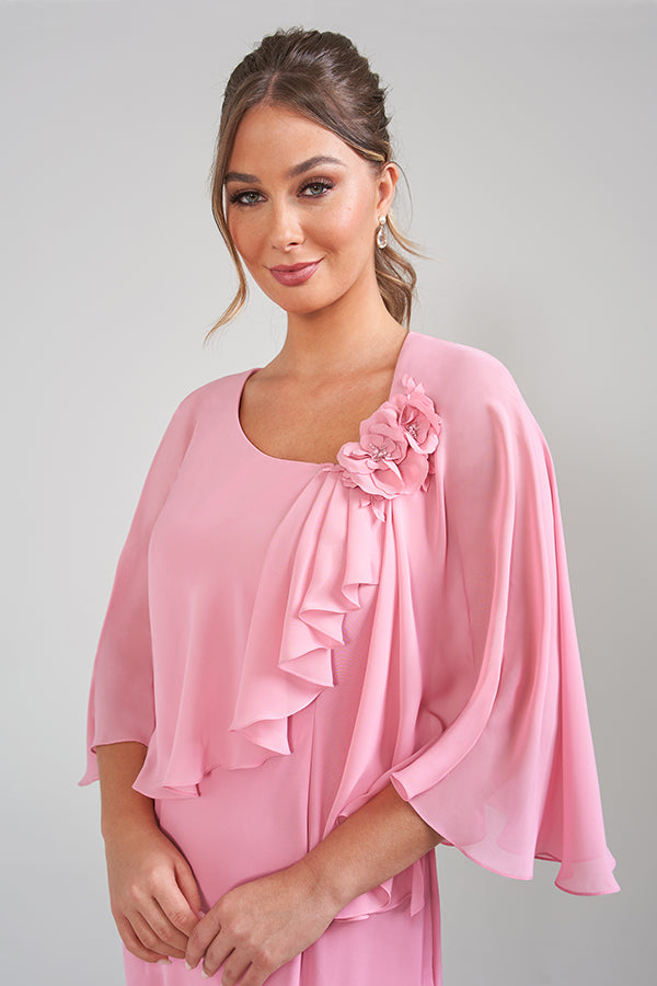 K228023 Graceful Chiffon Sheath Gown with V-Neckline and Angled Flutter Draping