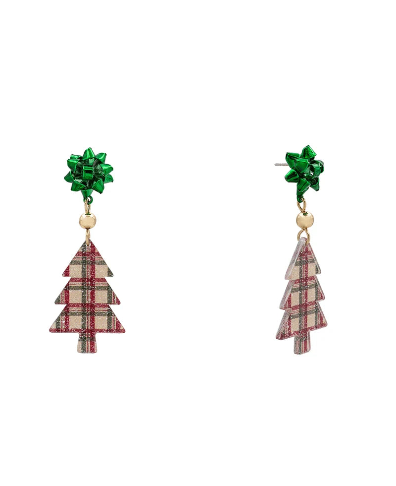 Plaid Christmas Tree Earrings
