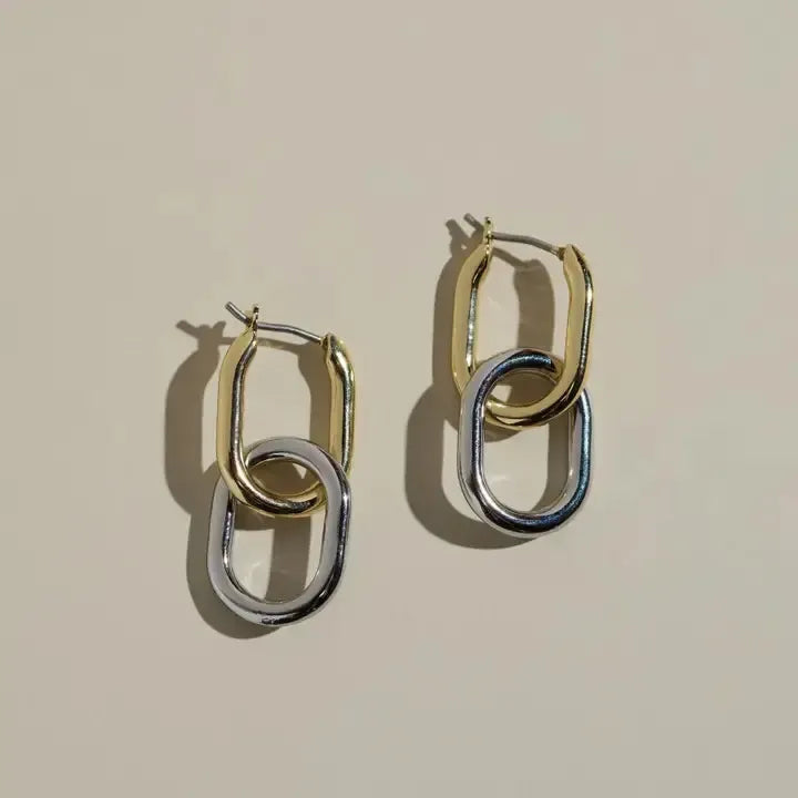 Mixed Metal Chain Link Hoops-630 ACCESSORIES - EARRINGS-FORMAL SOCIETY