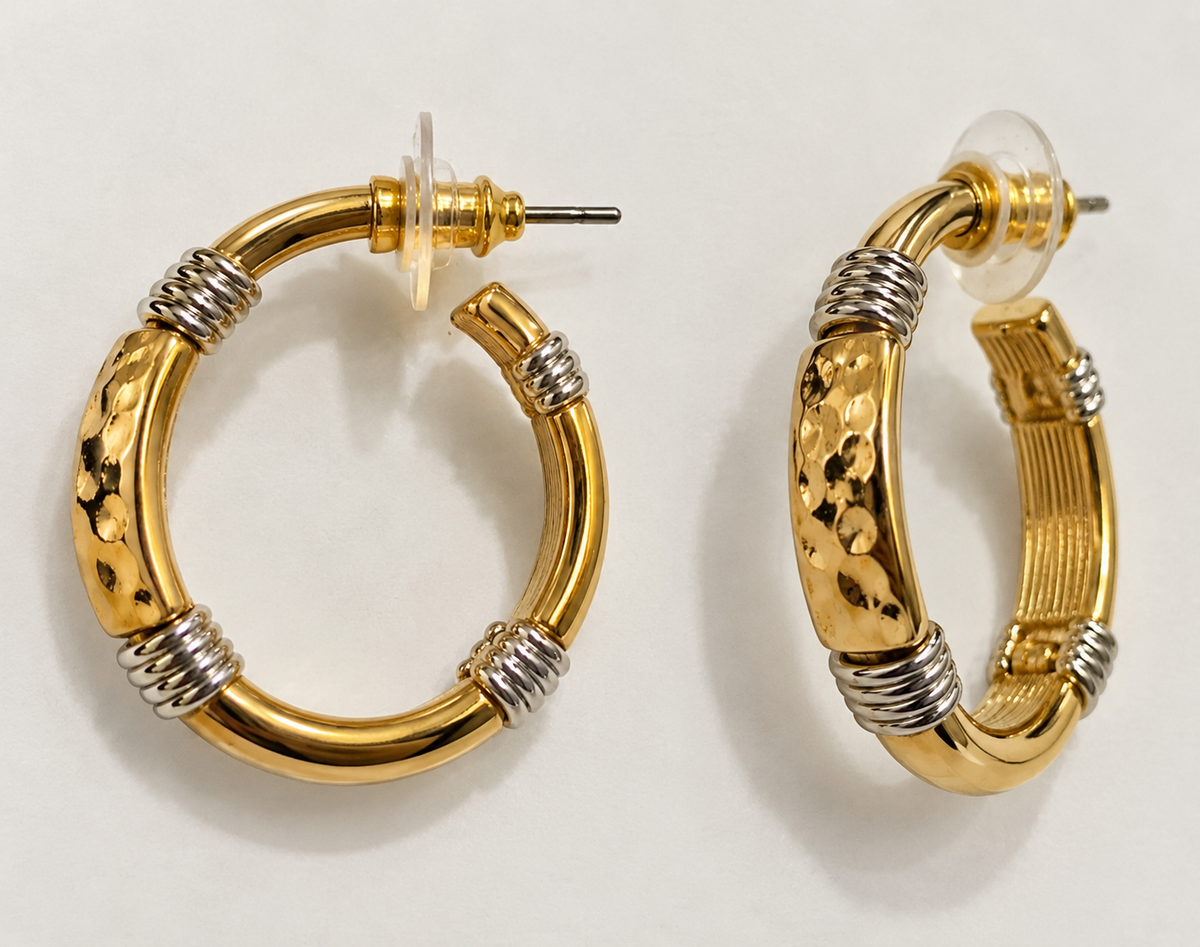 Gold Two Toned Hoop Earring