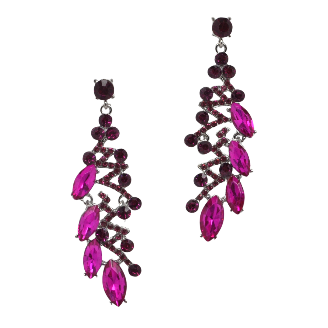 Multi Fuchsia Cluster Linear Earring-610 ACCESSORIES - EARRING-FORMAL SOCIETY